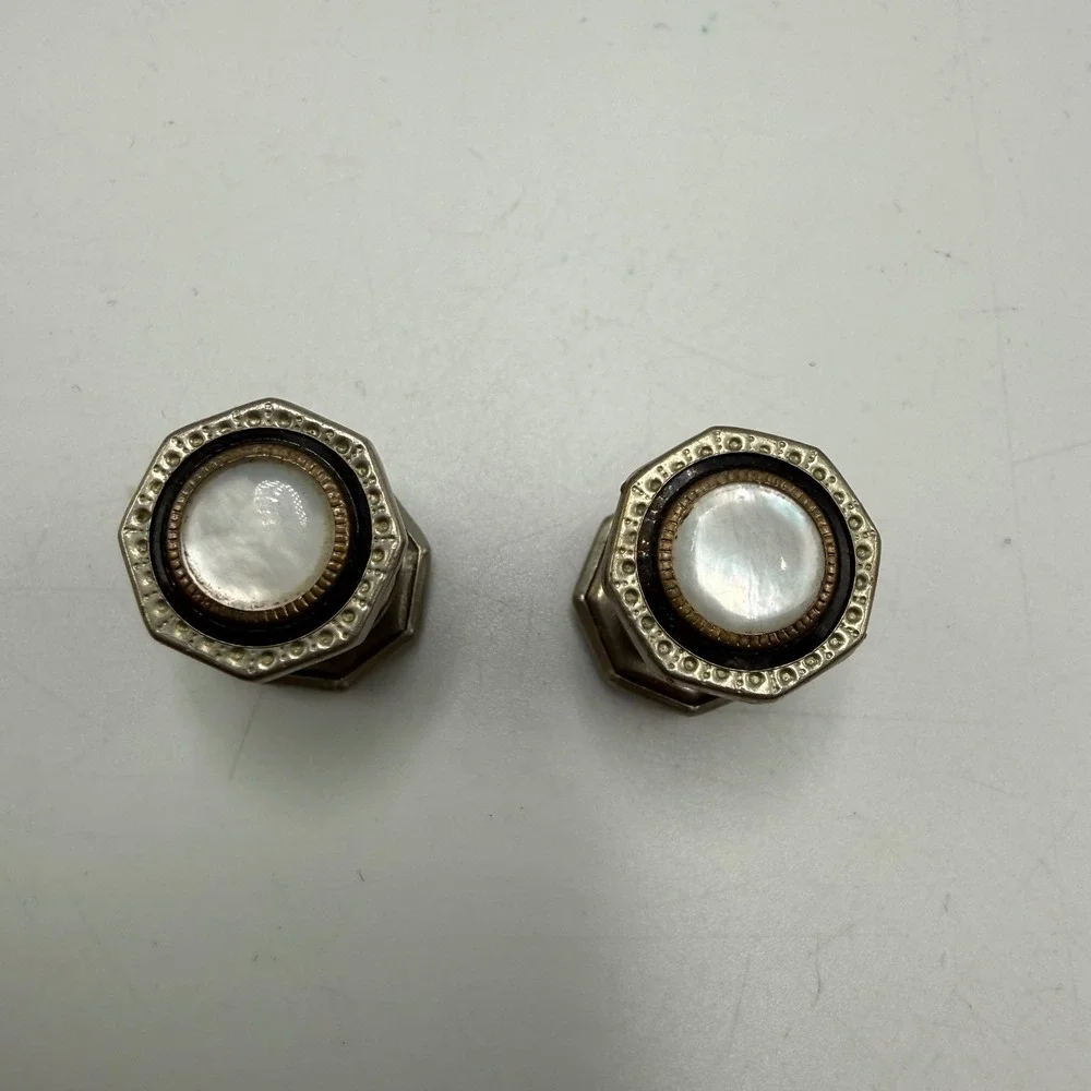 Vintage Snap-Link Art Deco Mother of Pearl Octagon Cufflinks Silver Tone Metal